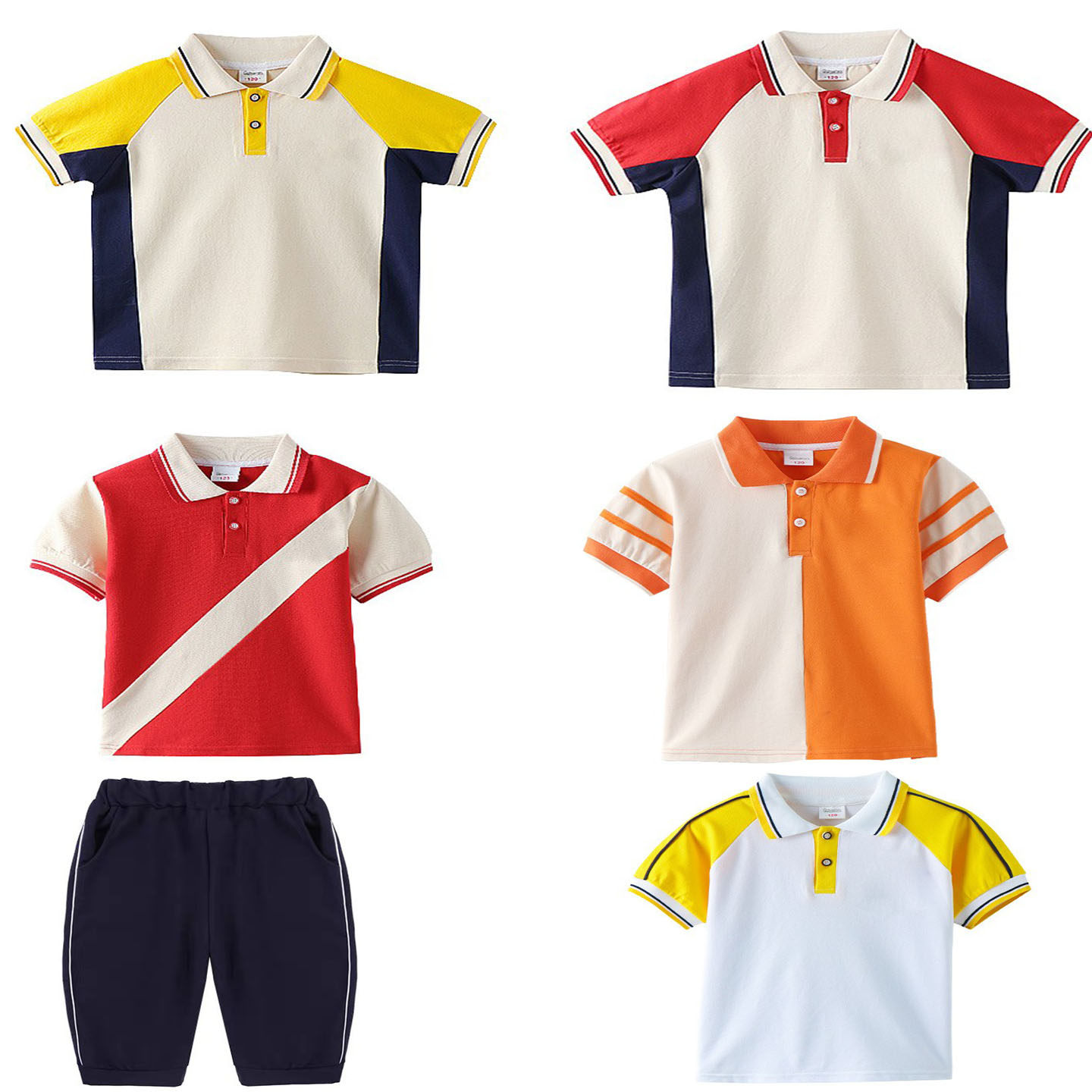 男童短袖POLO衫学生校服上衣儿童半袖体血衫班服女宝演出服七分裤