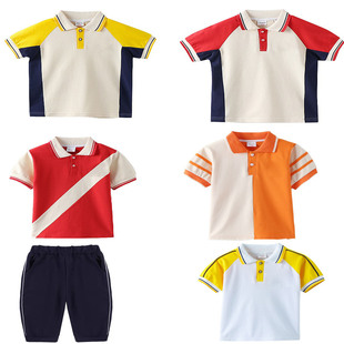 男童短袖POLO衫学生校服上衣儿童半袖体血衫班服女宝演出服七分裤