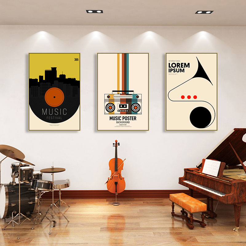 黑胶唱片装饰画复古酒吧迪吧打碟DJ电音工作室音乐厅背景墙CD挂画