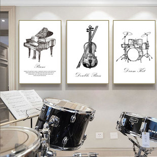 音乐工作室布置钢琴房上方装饰画小提琴海报乐谱线稿琴行教室挂画