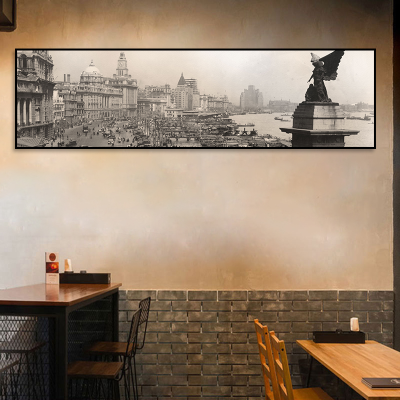老上海装饰画民国风黑白照片怀旧复古建筑风景画饭店挂画外滩壁画图片
