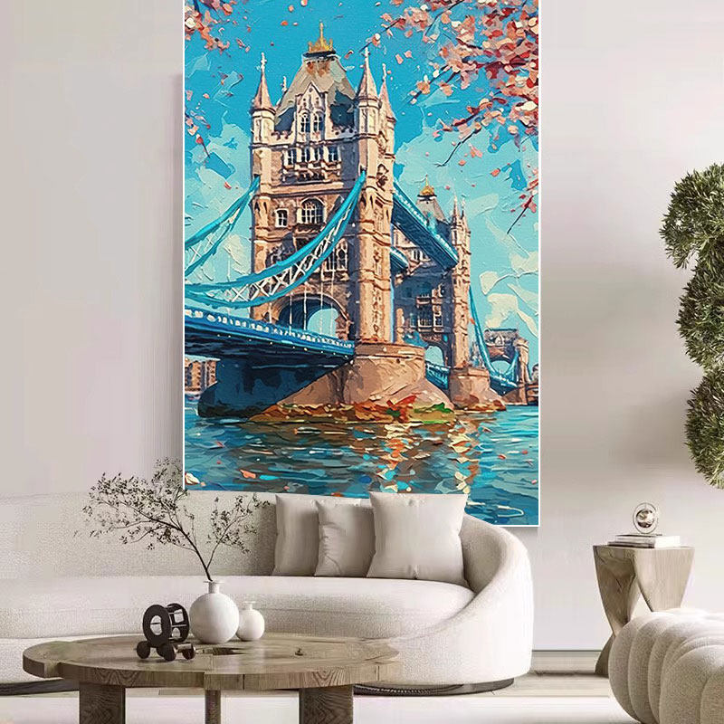 英伦挂画英国伦敦桥大本钟欧洲城市建筑风景街景油画西洋画装饰画