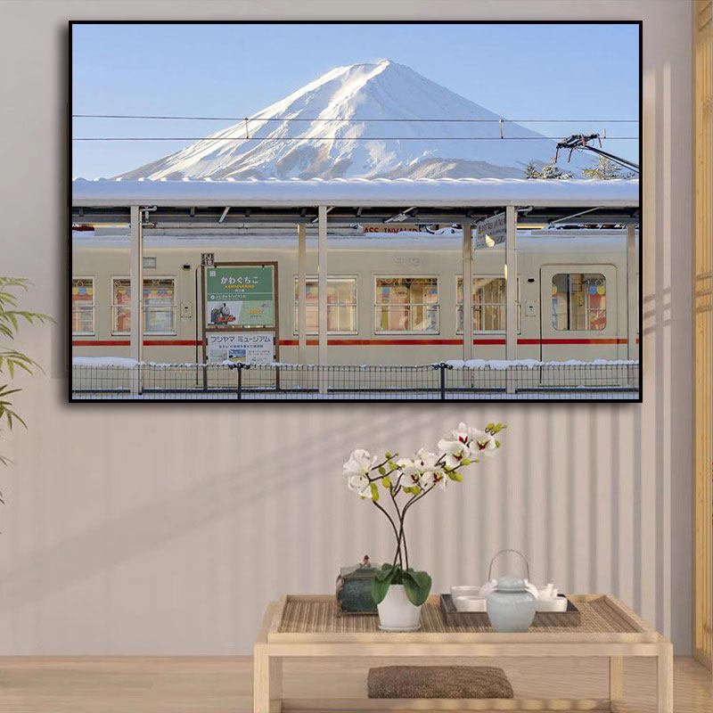 日系旅游风景挂画雪景樱花富士山城市摄影街道装饰画和风镰仓壁画