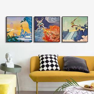 80年代西游记齐天大圣挂画海外版画框86太上老君指点孙悟空装饰画