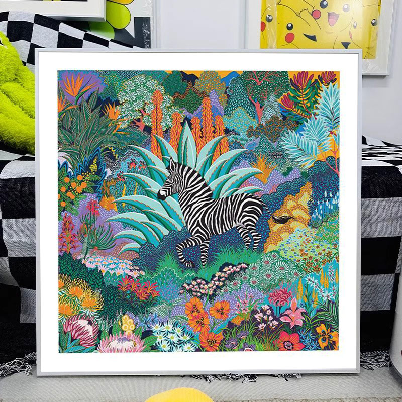 爱马士林中斑马丝巾挂画装裱画框奢侈品客厅美式轻奢高级感装饰画图片