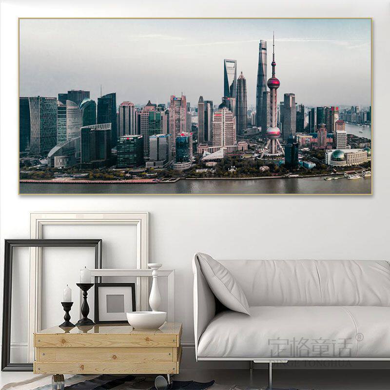 上海东方明珠挂画建筑风景繁华都市黄浦江外滩夜景高楼大厦装饰画