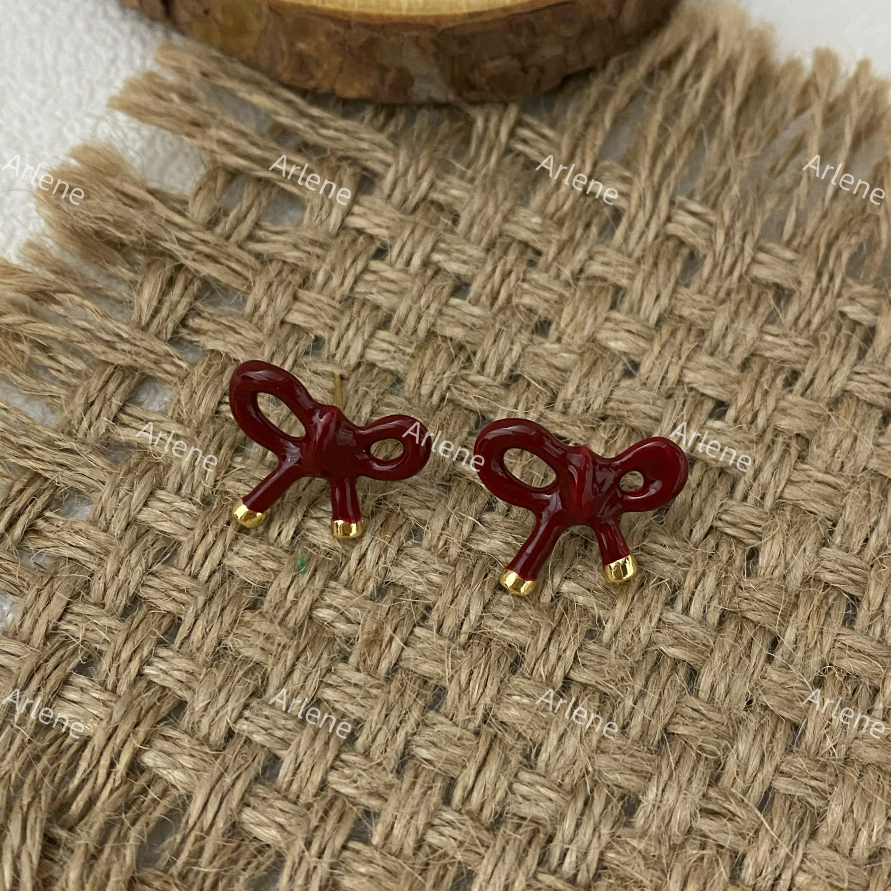 新款精致过年红色滴油结耳钉复古耳钉