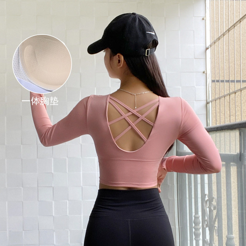 长袖瑜伽运动健身美背圆领T恤女