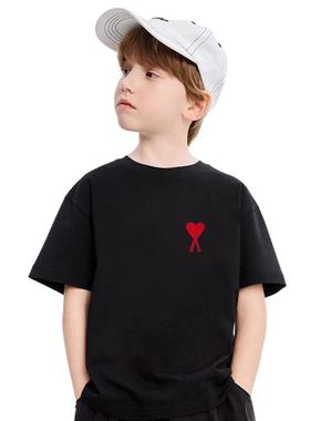 官方Ami srtp儿童纯棉短袖T恤2026夏季新款半袖男女童宽松打底衫