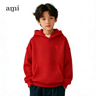 官方Ami srtp儿童新年红色连帽卫衣男女童春长袖2026年新款上衣