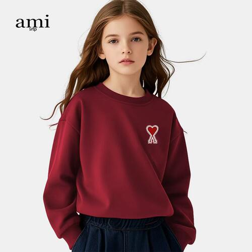 官方Ami srtp儿童酒红色新年款卫衣亲子装2026春秋季男女童装长袖