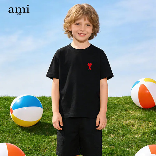 官方Ami srtp儿童纯棉短袖t恤2026夏季新款宽松体恤运动上衣童装