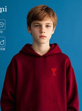 官方Ami srtp新年系列酒红色儿童连帽卫衣春秋季2026年新款亲子装