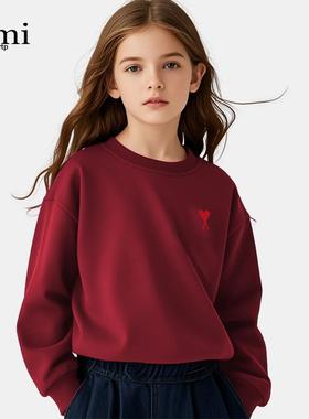 官方Ami srtp酒红色新年儿童卫衣2026年春秋男女童长袖亲子装上衣
