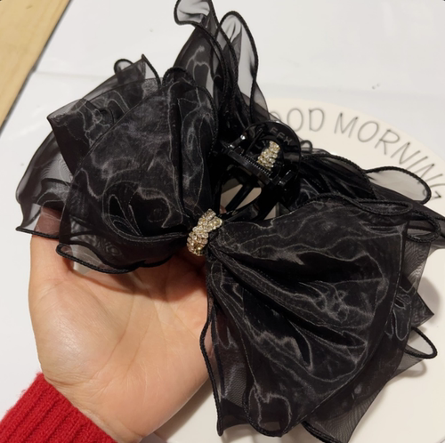 K01约13CM黑色纱蝴蝶结品牌抓夹 1个 diy手工材料配件满30包邮