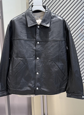 G家男装秋冬季新款黑色牛皮翻领分割真皮皮衣外套G25X124011/000