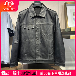 可拆卸羽绒内胆翻领夹克绵羊皮真皮皮衣外套B1BDE4F01潮 鸟家男装