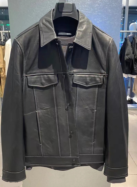 G家男装秋冬新款黑色明线绵羊皮真皮皮衣皮夹克外套 GD1121087I潮