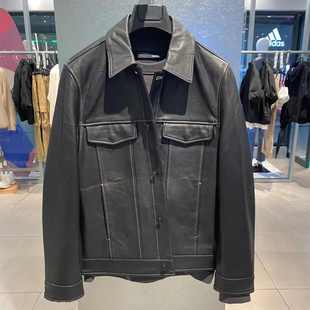 GD1121087I潮 黑色明线绵羊皮真皮皮衣皮夹克外套 G家男装 秋冬新款
