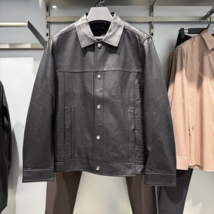 B1BDF4F04鸟家男装 可拆卸羽绒内胆翻领压印绵羊皮真皮皮衣外套潮