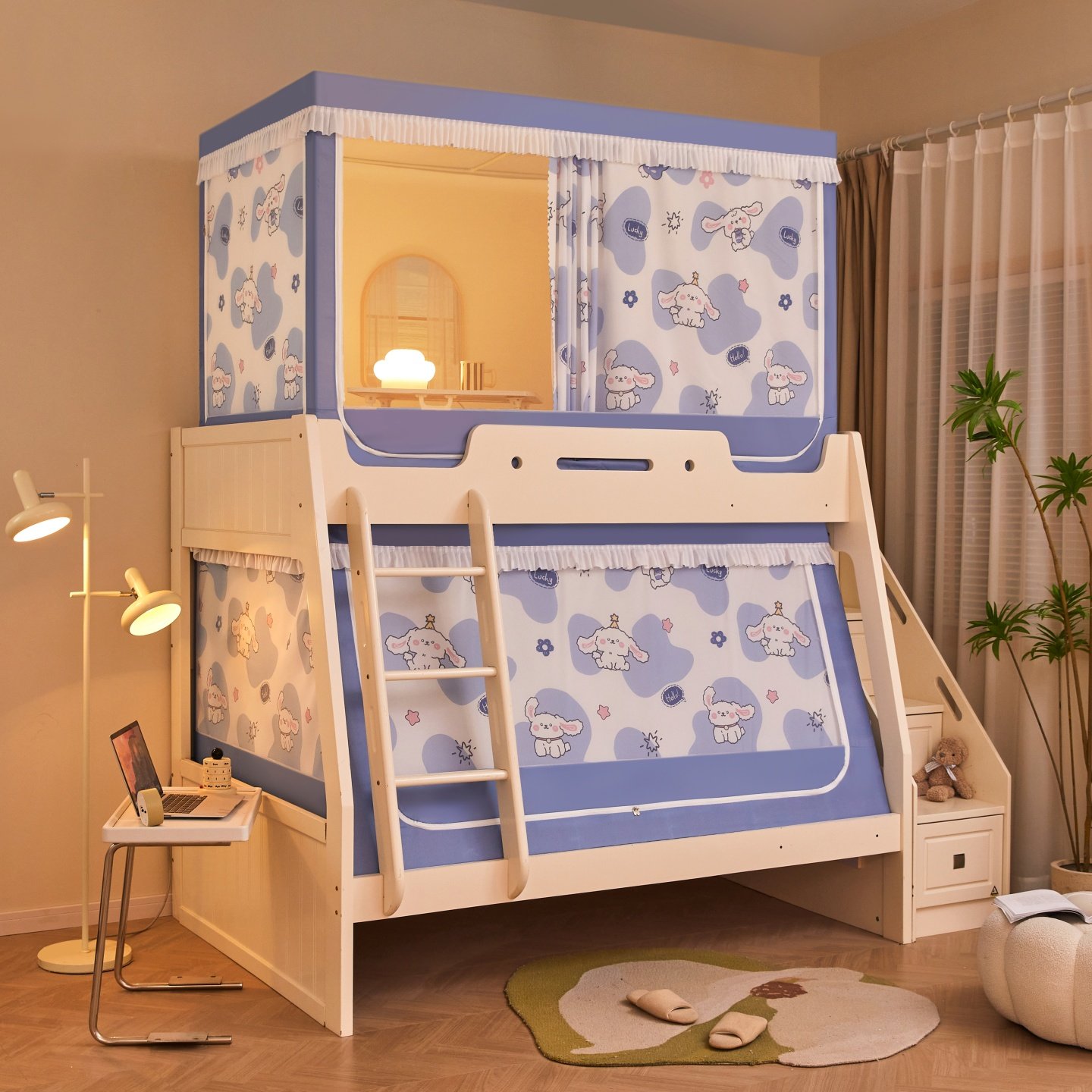 2025新款A类子母床蚊帐上下铺梯形防摔儿童遮光帘一体式家用床幔