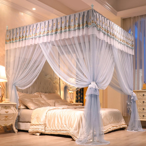 A类帐纱新款三开门落地宫廷蚊帐1.5m2米刺绣家用卧室纹账公主风
