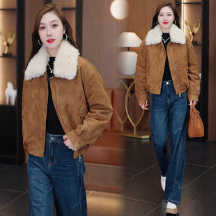 今年流行特惠时尚麂皮绒短款棉服女2025冬季新款洋气显瘦加厚