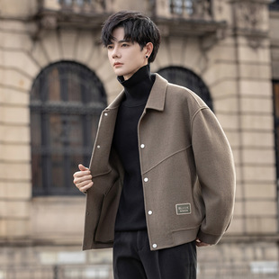 今年流行特惠潮牌2025冬季高端男双面呢外套短款翻领夹克休闲羊毛
