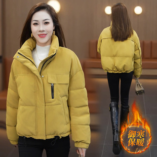 今年流行特惠立领短款PU皮羽绒棉服女2025冬季新款宽松显瘦保暖