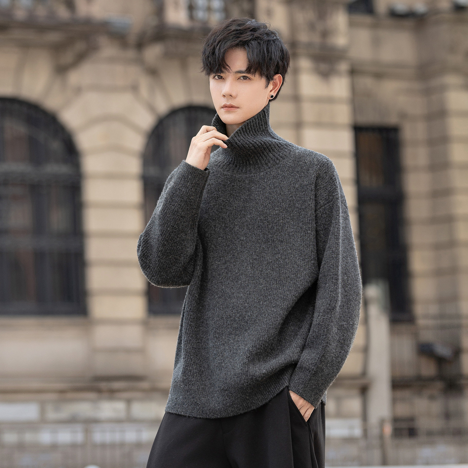 今年流行特惠潮牌2025男士绵羊毛混纺高领毛衣休闲微阔针织衫高级,男装,针织衫/毛衣,淘宝优惠券,粉丝福利购,淘宝优惠卷