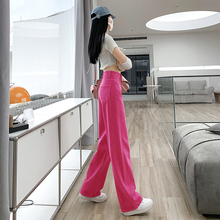 火龙果色直筒牛仔裤女2025年春季新款高腰显瘦宽松红色阔腿拖地裤