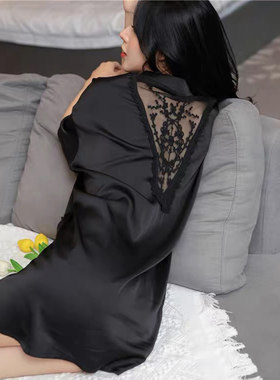 私房男友风性感睡裙女夏可外穿中长款衬衫女宽松大码冰丝睡衣薄款