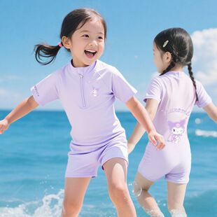 小女孩洋气拉链游泳衣 卡通防晒泳装 女童连体泳衣儿童2025夏季 新款