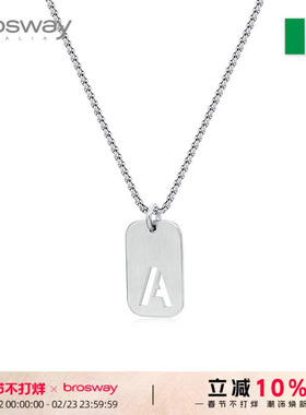 brosway字母情侣铭牌钛钢项链吊坠毛衣链小众个性男女情人节礼物