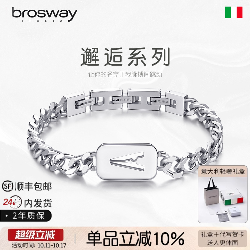 broswayINK系列欧美钛钢古巴字母军牌手链男七夕情人节礼物送男友