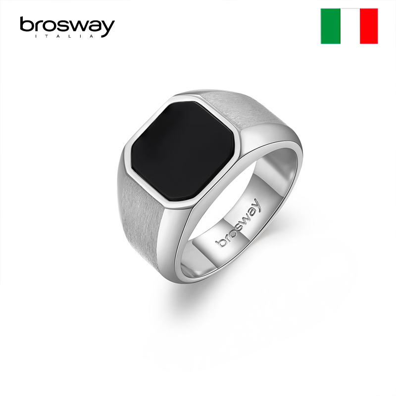 brosway欧美时尚男士黑玛瑙戒指个性百搭小众ins高级感指环礼物