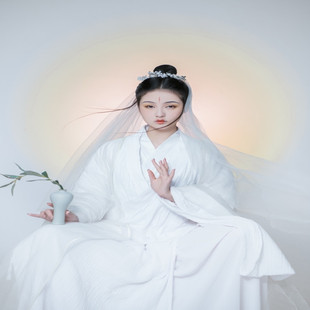 漢服女西游記菩薩衣服全套頭紗角色演出服觀世音頭飾白色成人服裝