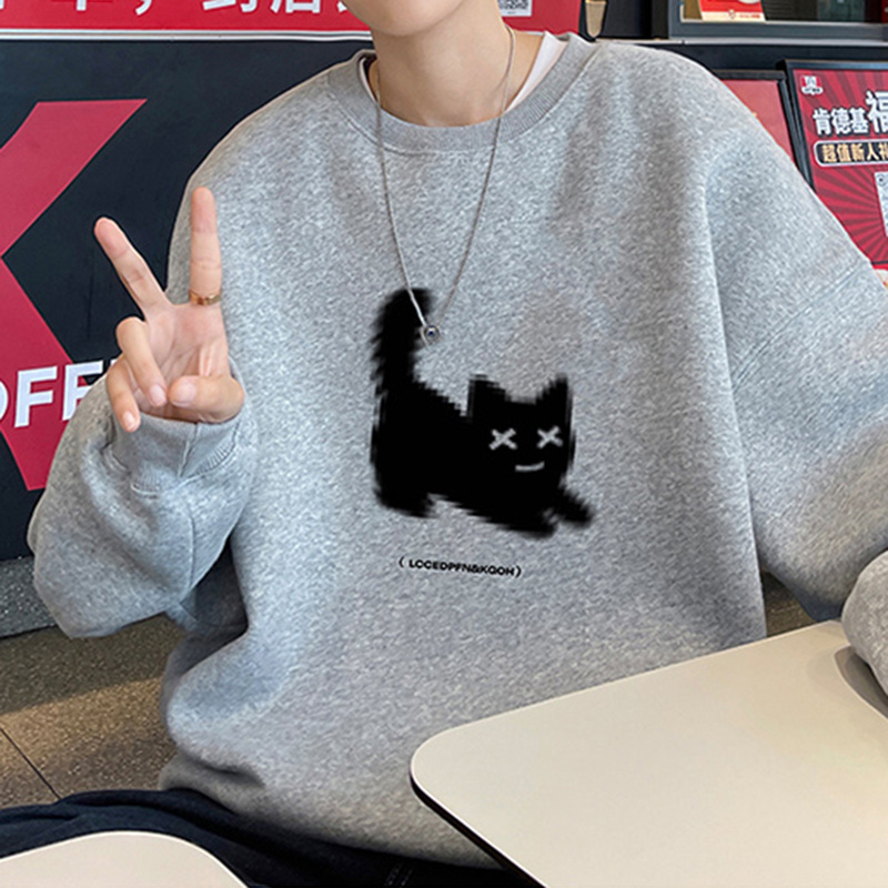 圆领卫衣男春秋冬新款美式复古重磅长袖t恤潮牌休闲宽松无帽外套