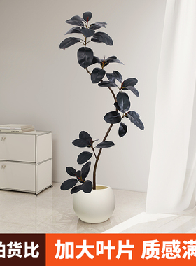 Z2彷真绿植橡皮树假植物黑金刚高端轻奢彷生盆栽落地客厅大盆景