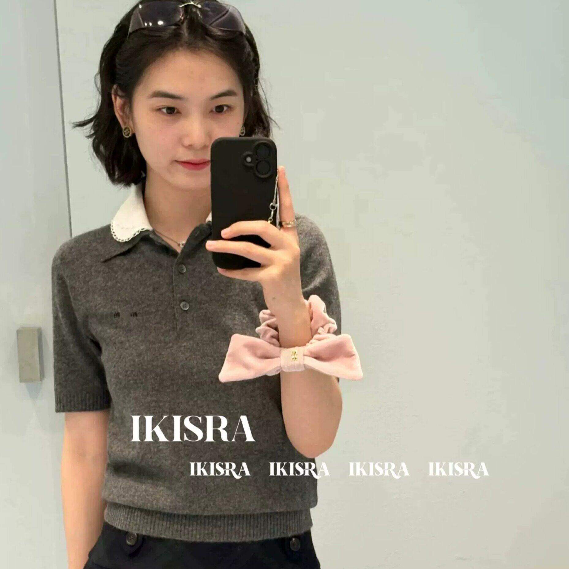 白色娃娃领Polo针织短袖T恤女