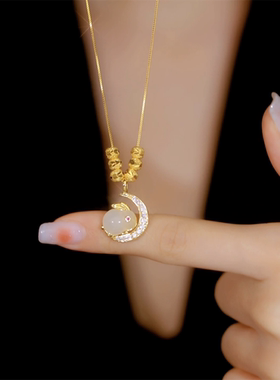 抖音爆款月亮玉兔项链女