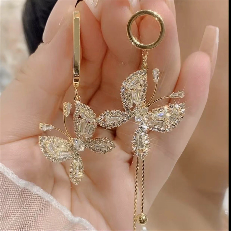 超闪锆石蝴蝶流苏耳环女