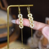 高级感耳环女轻奢气质长款 新中式 五帝钱币流苏耳线时尚 显脸瘦耳饰