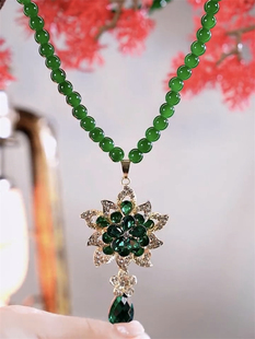 高级感绿色蔷薇花毛衣链长款毛衣项链女百搭气质秋冬衣服挂件配饰