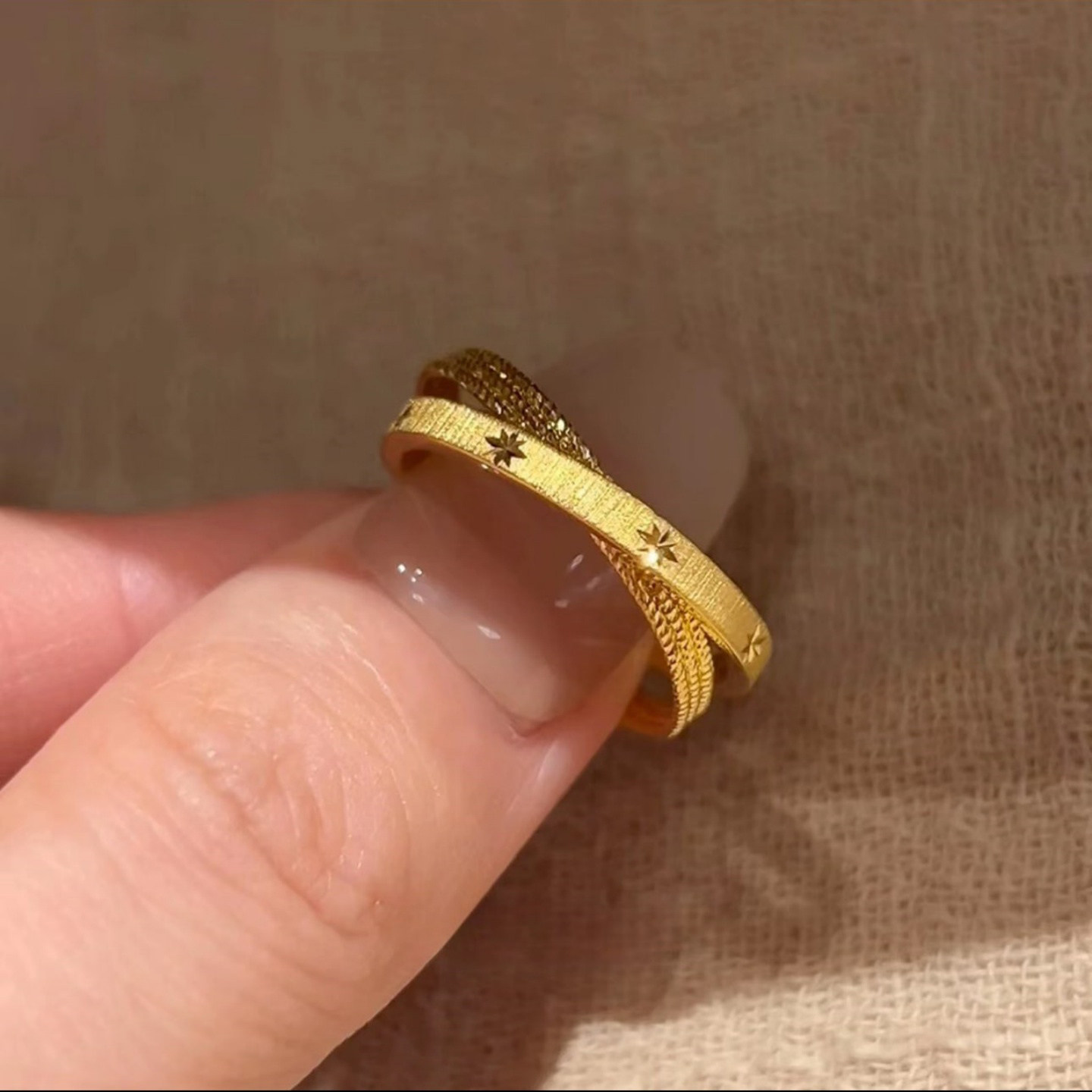 法式复古双层金色拉丝星芒戒指女时尚百搭食指戒轻奢秋冬新款指环,饰品/流行首饰/时尚饰品新,戒指/指环,淘宝优惠券,粉丝福利购,淘宝优惠卷