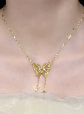 金色花丝蝴蝶磁吸项链