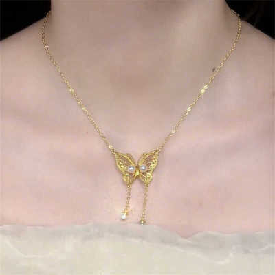 金色花丝蝴蝶磁吸项链