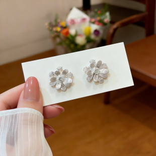 925银针超仙银色大花朵耳钉优雅气质高级感耳环2026新款 耳饰 爆款