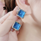 耳饰 减龄气质爆款 高级感耳钉2025新款 潮几何方形猫眼石耳环女时尚