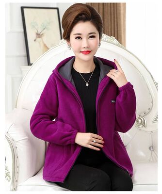 中老年女装秋冬卫衣连帽妈妈装外套摇粒绒上衣大码抓绒衣保暖宽松